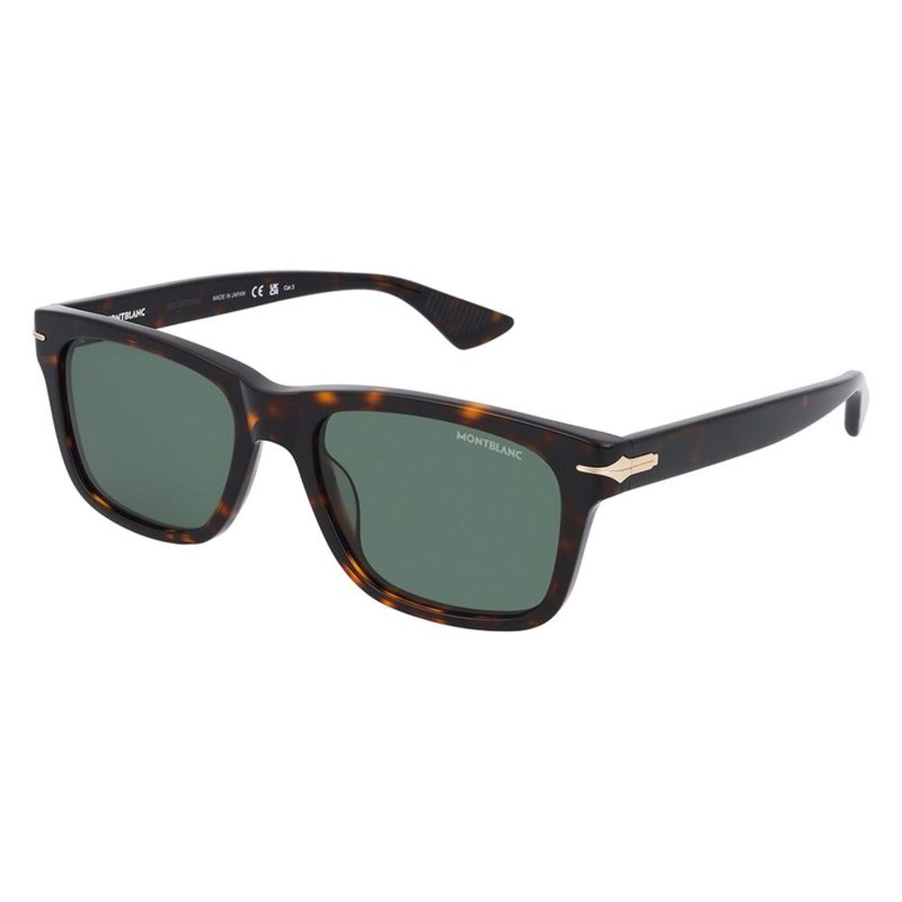 MontBlanc NIB MB 0263S 002 Havana Plastic Rectangle Sunglasses Green Lens